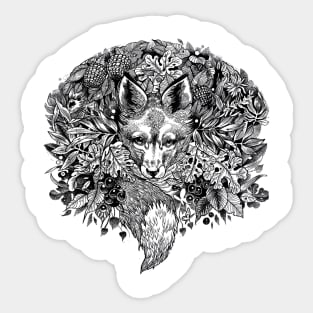 Black and white hiding Fox Sticker